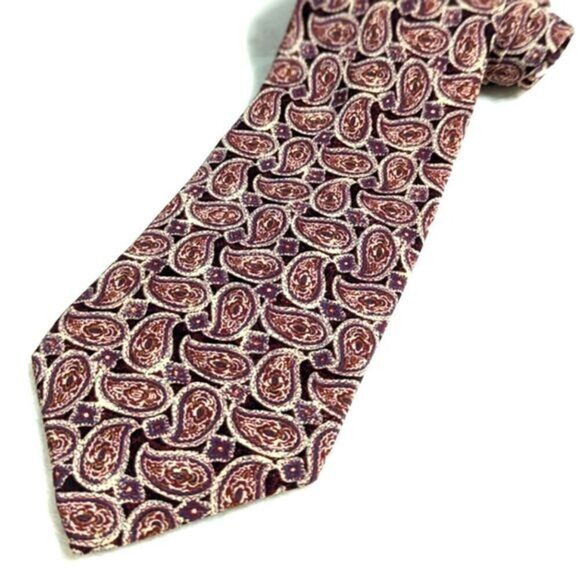 Men's Vintage 100% Italian Silk Tie  Burgundy Paisley Motif - Picture 1 of 13
